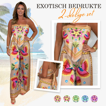 ✨ frühsommer neue ✨Bedrucktes Oberteil mit Spaghettiträgern und weite Hose
