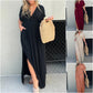 🔥58% OFF💗 SCHLITZ V-AUSSCHNITT MÜHELOS MAXI LANGES KLEID