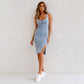🍹Er ist für neue sommer-50%OFF☀️Verstellbarer Träger U-Neck Split Denim Bodycon Cami-Kleid