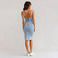 🍹Er ist für neue sommer-50%OFF☀️Verstellbarer Träger U-Neck Split Denim Bodycon Cami-Kleid
