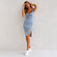 🍹Er ist für neue sommer-50%OFF☀️Verstellbarer Träger U-Neck Split Denim Bodycon Cami-Kleid