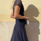 Damen Maxikleid mit Raffung und Rundhalsausschnitt aus Mesh
