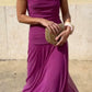 Damen Maxikleid mit Raffung und Rundhalsausschnitt aus Mesh